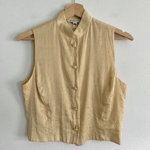 St. John Silk Gold Metallic Button Down Tank Top